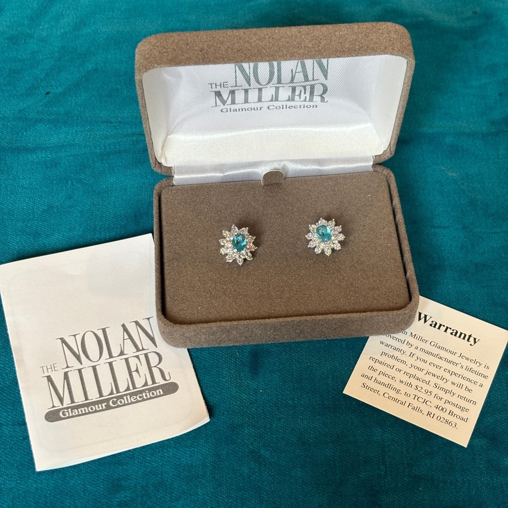 Nolan Miller Glamour Collection Demure Cluster Earrings Blue Silver Tone NIB